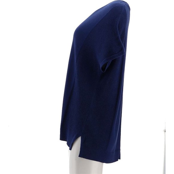 NWT ISAAC MIZRAHI TEXTURED STITCH DOLMAN PULL-OVER SWEATER NAVY XXS - Picture 3 of 12